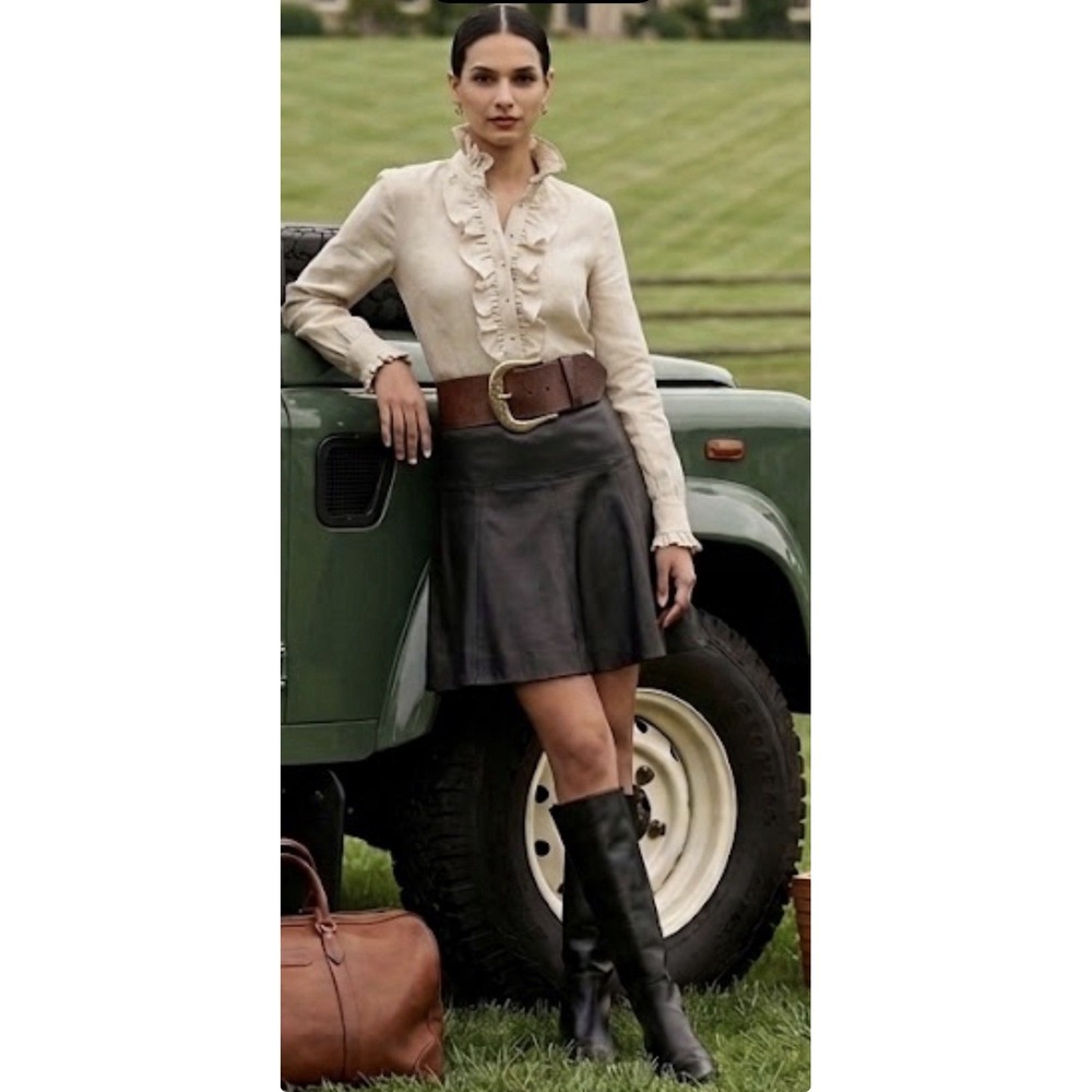 Lauren Ralph Lauren Black Leather Skirt Size 10 Pleated Mini
